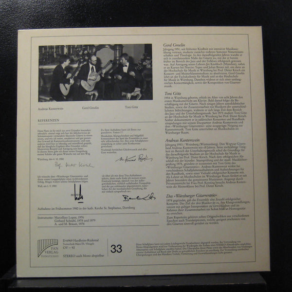 Wurzburger Gitarrentrio - Musik Aus Renaissance & Barock LP Mint- OV-92 Germany - Shuga Records