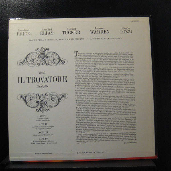 Verdi, Arturo Basile - II Trovatore Highlights LP Mint- LSC 2617 Record w/Insert - Shuga Records