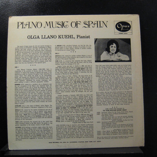 Olga Llano Kuehl - Piano Music Of Spain LP VG+ SL 6014 Opus Stereo Vinyl Record - Shuga Records