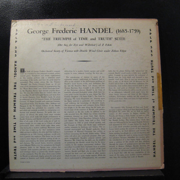 Fekete - Handel Symphonic Suite No. 5 LP VG SPLP 525 1st Mono Vinyl Record - Shuga Records
