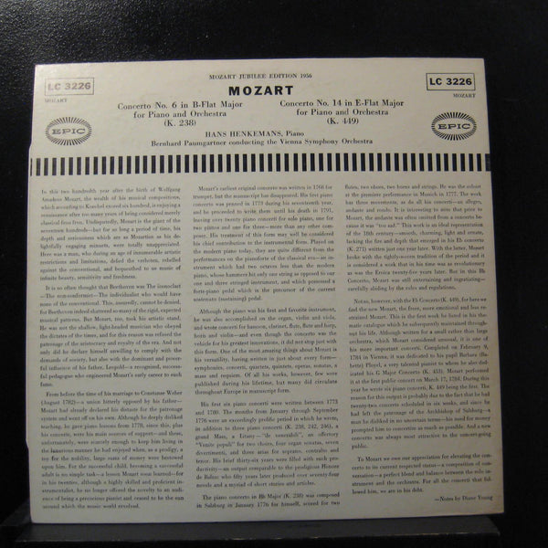 Paumgartner, Henkemans - Mozart Piano Concerto No 6 In Bb LP VG+ LC 3226 Mono - Shuga Records