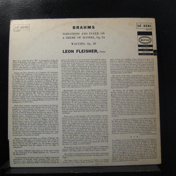 Leon Fleisher, Brahms - Variations And Fugue On A Theme Of Handel LP VG+ LC 3331 - Shuga Records