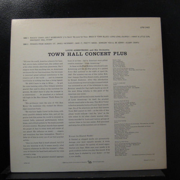 Louis Armstrong And His Orchestra - Town Hall Concert Plus - VG+ LP Record 1957 RCA Victor Vinyl - - Shuga Records