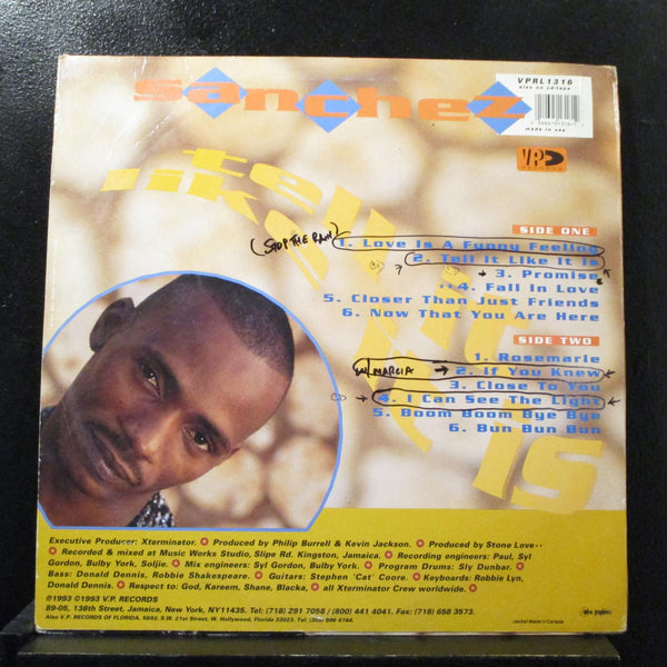 Sanchez - Tell It Like It Is LP VG+ VPRL 1316 USA 1993 Vinyl Record - Shuga Records