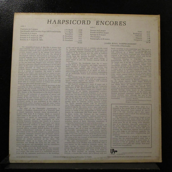 James Bonn - Harpsichord Encores LP VG+ UAS-393-41029 USA 1972 Vinyl Record - Shuga Records