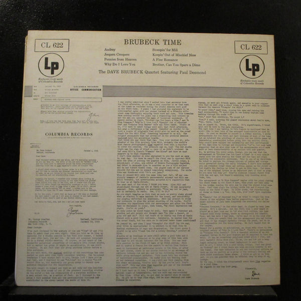The Dave Brubeck Quartet - Brubeck Time LP VG+ CL 622 Mono 6i Vinyl Record - Shuga Records
