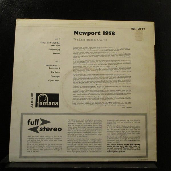 The Dave Brubeck Quartet - Newport 1958 LP VG+ 885 108 TY Holland Vinyl Record - Shuga Records