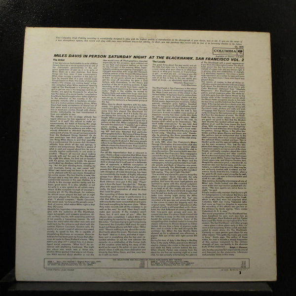 Miles Davis - At The Blackhawk, San Francisco, Vol II LP VG+ CL 1670 Mono 6i - Shuga Records