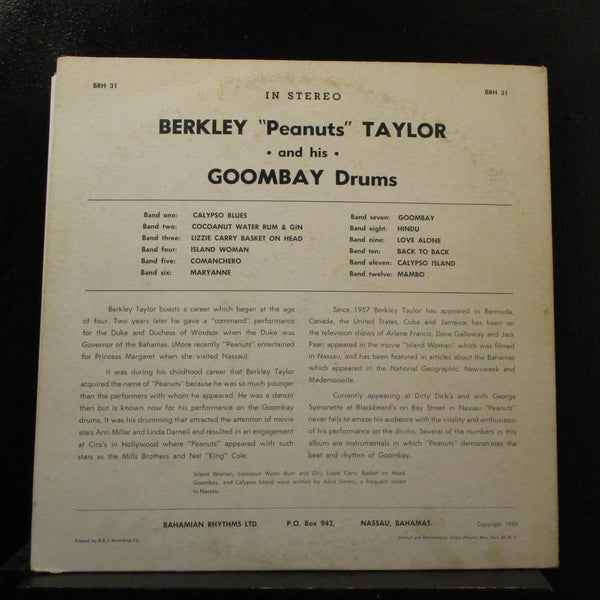 Berkley Peanuts Taylor - And His Goombay Drums LP VG+ ASY 2527 Mono Record - Shuga Records