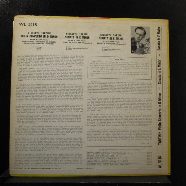 Tartini, Rybar, Dahinden, Holletschek - Violin Concerto in Dm LP VG WL 5118 Mono - Shuga Records