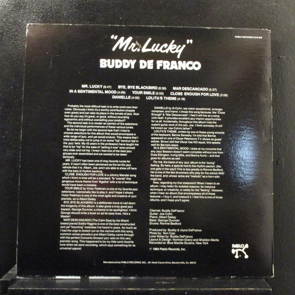 Buddy DeFranco - Mr. Lucky LP Mint- 2310-906 Pablo 1984 Vinyl Record - Shuga Records