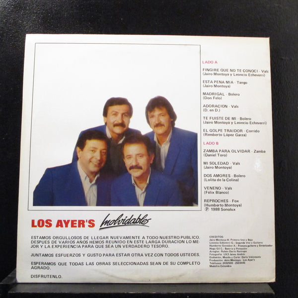 Los Ayer's - inoblidables LP Mint- 01(9935)01429 Colombia 1988 Vinyl Record - Shuga Records