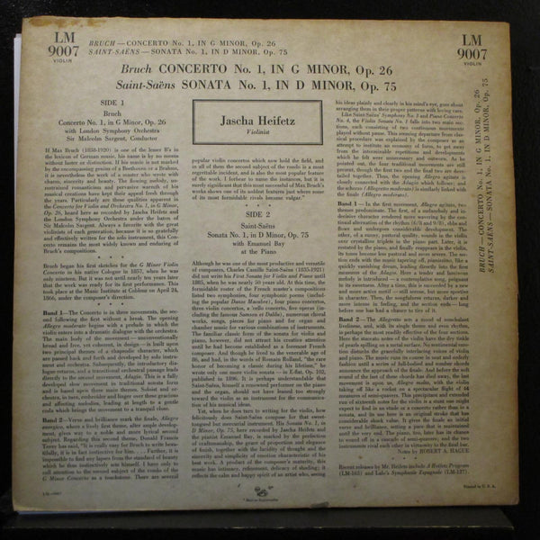 Heifetz, Malcolm Sargent - Bruch Concerto No.1 In Gm LP VG LM 9007 Mono 1st - Shuga Records