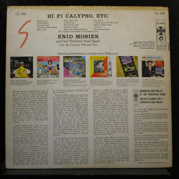 Enid Mosier / Clarence Williams Trio - Hi Fi Calypso, Etc. LP VG+ CL 928 Mono 6i - Shuga Records