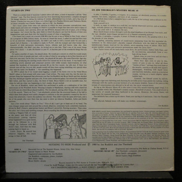 Joe Ruddick And Jim Theobald - Nothing To Hide LP VG+ JSR 003 Vinyl 1980 Record - Shuga Records