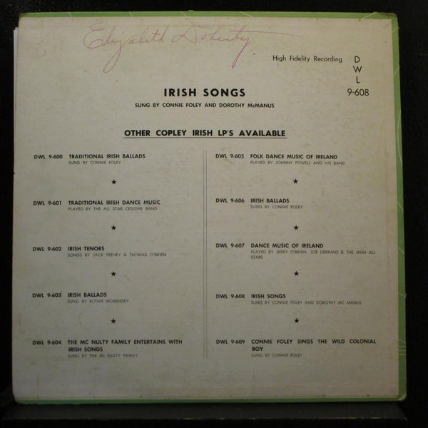 Connie Foley And Dorothy McManus - Irish Songs LP VG DWL 9-608 Mono Record - Shuga Records
