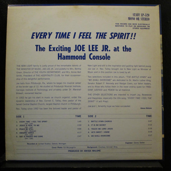 Joe Lee Jr. - Every Time I Feel the Spirit LP VG- LPS-520 Detroit Organ Record - Shuga Records