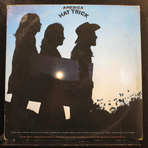 America - Hat Trick LP VG+ BS 2728 White Promo Vinyl Record w/Poster - Shuga Records