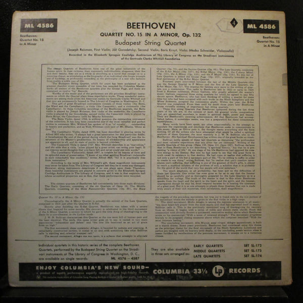 Beethoven, Budapest - String Quartet Quartet No. 14 In C#m LP VG SL 174 Mono 6i - Shuga Records