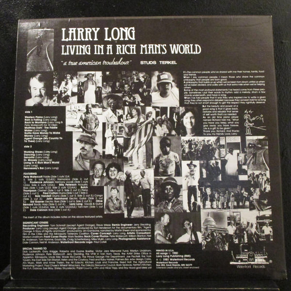 Larry Long - Living In A Rich Man's World LP Mint- Signed Handbill & Insert - Shuga Records