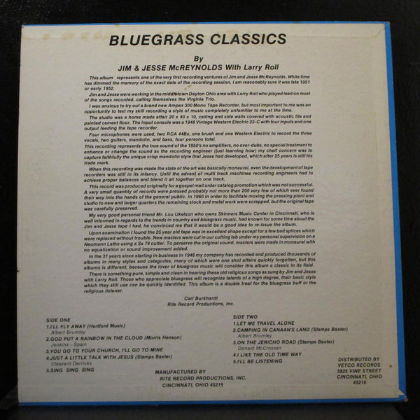 Jim And Jesse McReynolds - The Early Recordings Of LP VG 38121 Mono Vinyl Record - Shuga Records