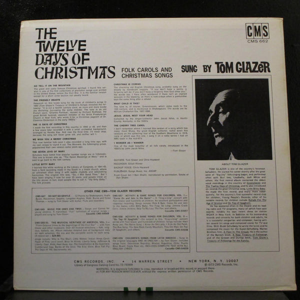 Tom Glazer - The Twelve Days Of Christmas LP VG CMS 662 Stereo 1973 Vinyl Record - Shuga Records