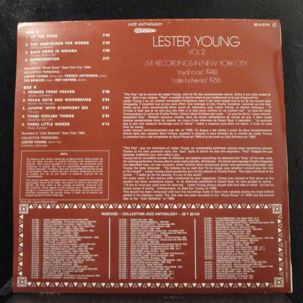 Lester Young - Vol. 2 - Live Recording 1948-1956 LP Mint- JA 5174 Mono France - Shuga Records