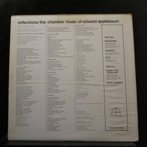 Edward Applebaum - Reflections: The Chamber Music Of LP Mint- AV 1010 Record - Shuga Records