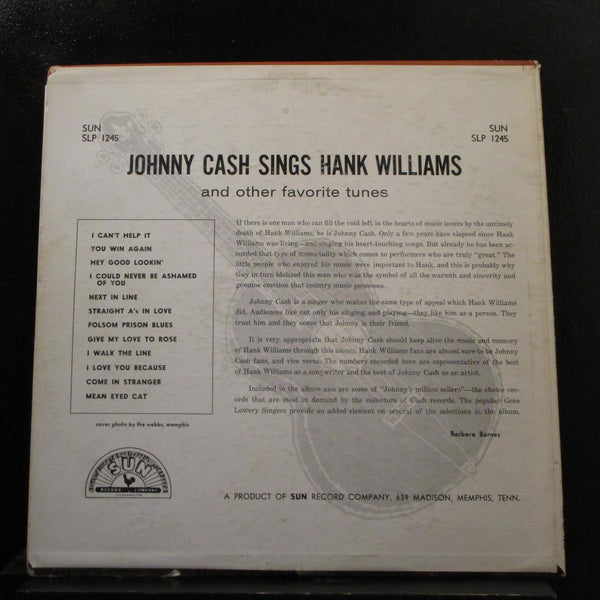 Johnny Cash - Sings Hank Williams LP VG 1245 Mono 1st 1960 Vinyl Record - Shuga Records
