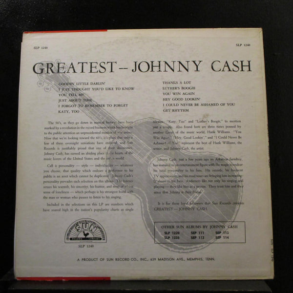 Johnny Cash - Greatest! LP VG SLP 1240 Mono 1st Microgroove 1959 Vinyl Record - Shuga Records