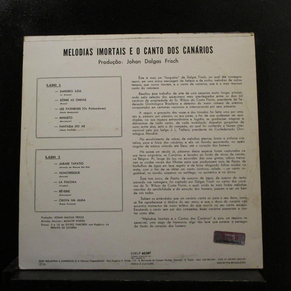 Johan Dalgas Frisch - Melodias Imortais e o Canto dos Canários - VG LP Record 1969 Sabiá Brazil Vinyl - Field Recording / Theme - Shuga Records