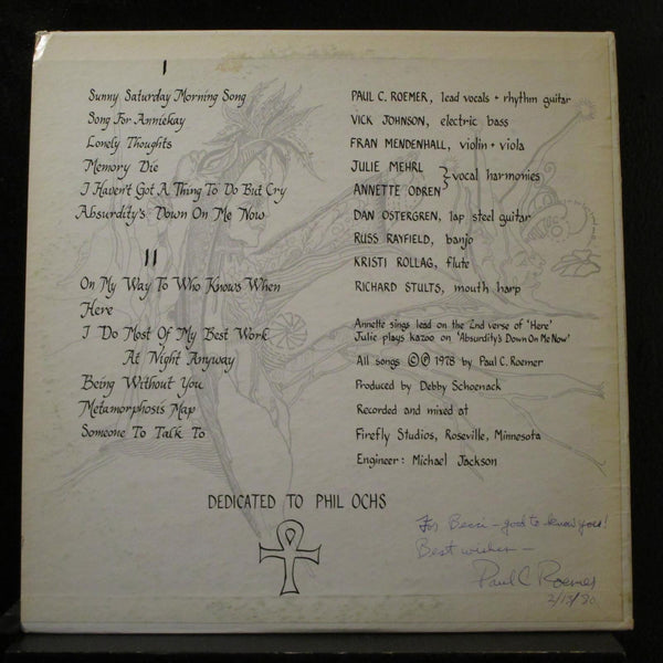 Paul C Roemer - On My Way To Who Knows When LP VG+ Signed Private Vinyl Record - Shuga Records