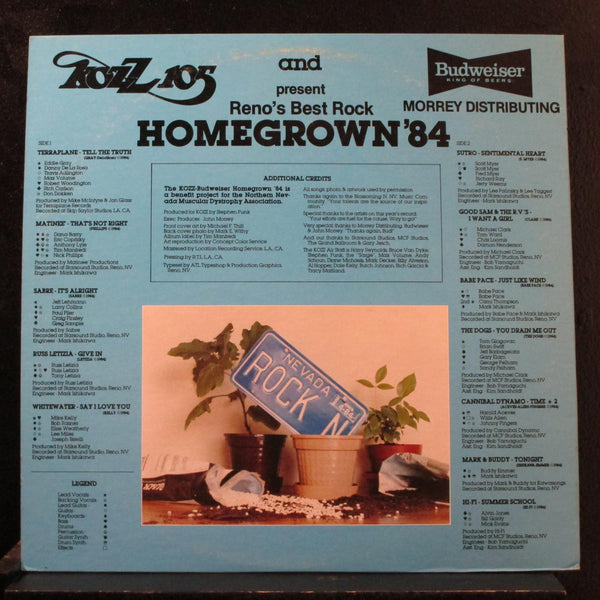 Various - Homegrown '84 For MDA LP VG+ Kozz 105 Reno NV Private Rock Comp Record