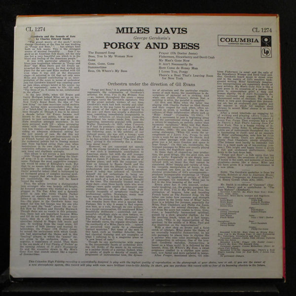 Miles Davis - Porgy And Bess LP VG+ CL 1274 Mono Red 6i 1958 Vinyl Record - Shuga Records