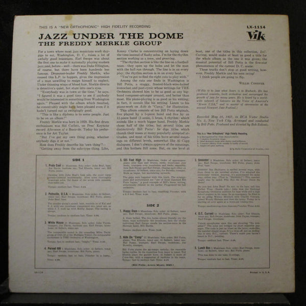 The Freddy Merkle Group - Jazz Under The Dome - VG+ (VG Cover) LP Record 1958 Vik Mono US Original Press Vinyl - Jazz - Shuga Records