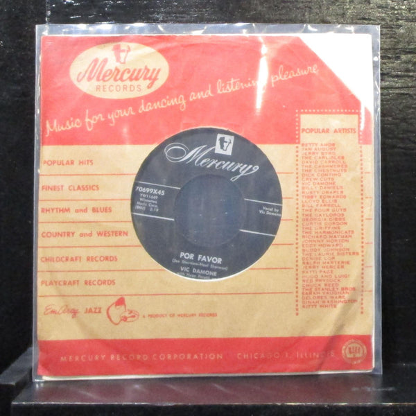 Vic Damone - Por Favor 7" VG+ Vinyl 45 Mercury 70699X45 black label 1955 - Shuga Records
