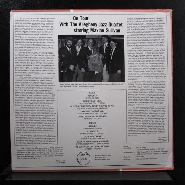 Maxine Sullivan - On Tour With The Allegheny Jazz Quartet LP Mint- J-12-14 Vinyl - Shuga Records