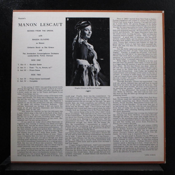 Magda Olivero - Sings Manon Lescaut LP Mint- BJR 119 Mono 1964 Vinyl Record - Shuga Records