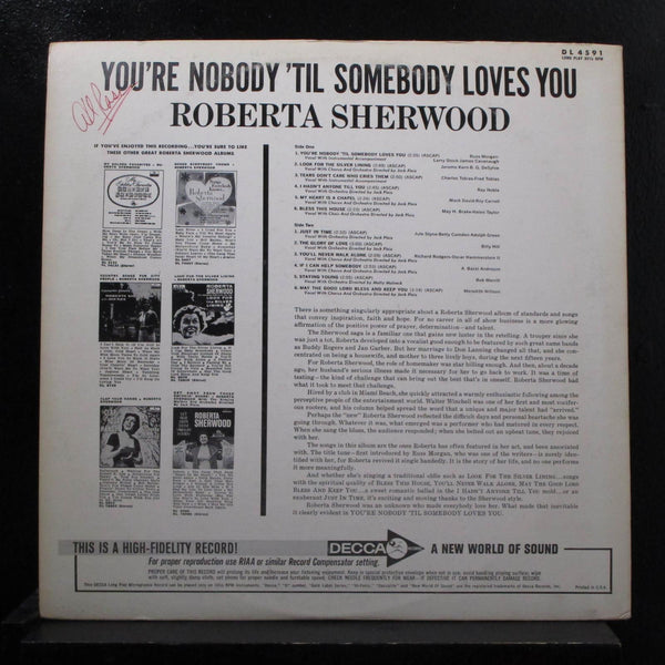 Roberta Sherwood - You're Nobody 'Til Somebody Loves You LP Mint- DL 4591 Signed - Shuga Records