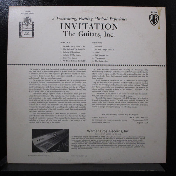 The Guitars, Inc. - Invitation LP VG+ B 1206 Mono 1958 Warner Bros Vinyl Record - Shuga Records