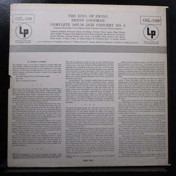 Benny Goodman - King Of Swing Complete 1937-38 No 2 LP Mint- OSL-180 6i Mono - Shuga Records