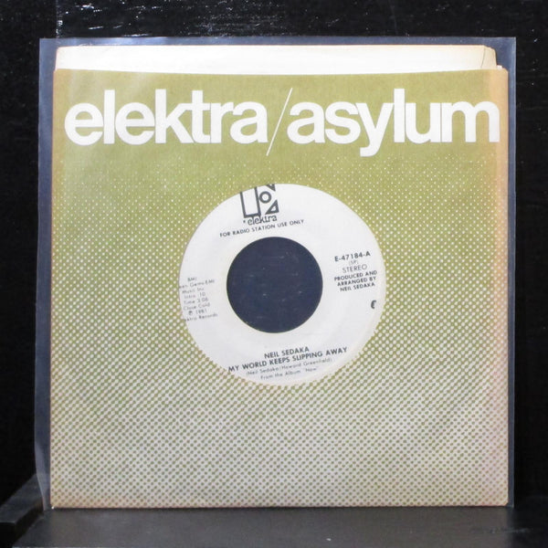 Neil Sedaka - My World Keeps Slipping Away 7" VG+ Promo Vinyl 45 Elektra E-47184 - Shuga Records