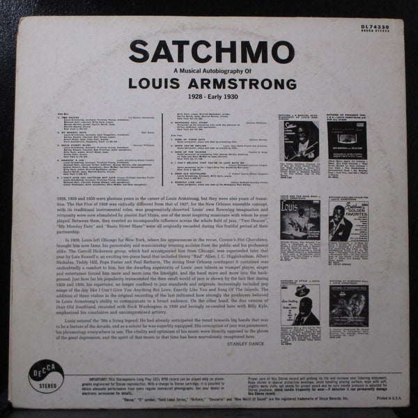 Louis Armstrong - Satchmo A Musical Autobiography LP VG+ DL 74330 Vinyl Record - Shuga Records