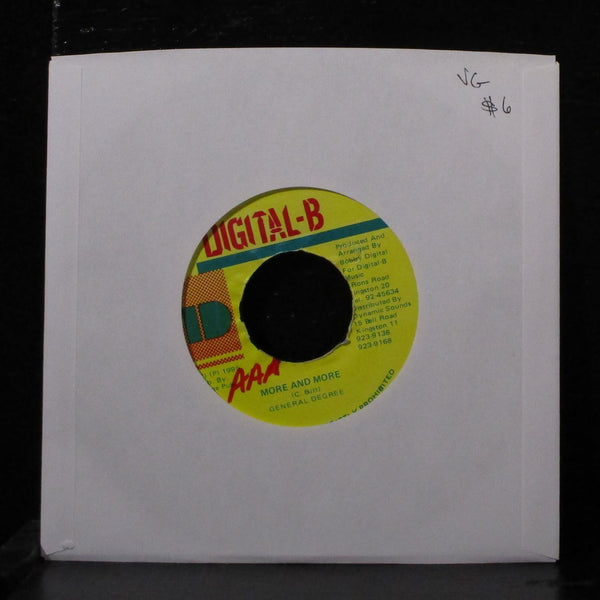 General Degree - More And More 7" VG Vinyl 45 Digital-B Jamaica 1995 - Shuga Records