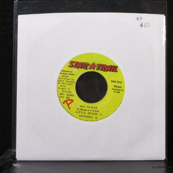 Little Devon & Anthony B - Due To War 7" VG+ Vinyl 45 STA 093 Jamaica - Shuga Records