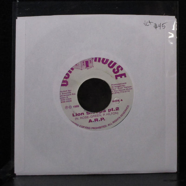 A.R.P. / Danny Marshall - Lion Sleeps pt. 2 / 48 Hours 7" VG+ Vinyl 45 Our House - Shuga Records