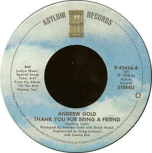 Andrew Gold- Thank You For Being A Friend / Still You Linger On- VG+ 7" Single 45RPM- 1978 Asylum Records USA- Rock/Pop