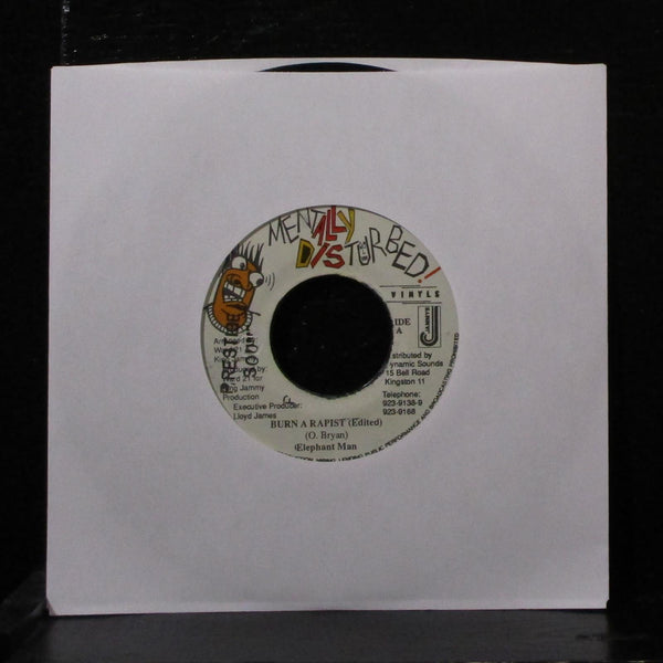 Elephant Man - Burn A Rapist 7" VG Vinyl 45 Mentally Disturbed Vinyls Jamaica - Shuga Records