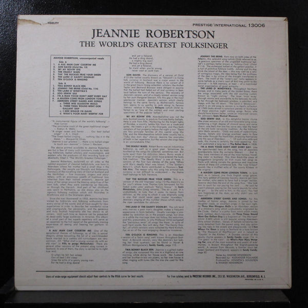 Jeannie Robertson - Scottish Ballads And Fok Songs LP Mint- INT-13006 Mono RVG - Shuga Records