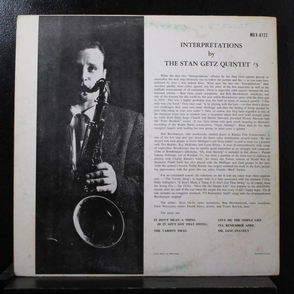 The Stan Getz Quintet - Interpretations LP VG+ MG V-8122 Mono 1957 Vinyl Record - Shuga Records